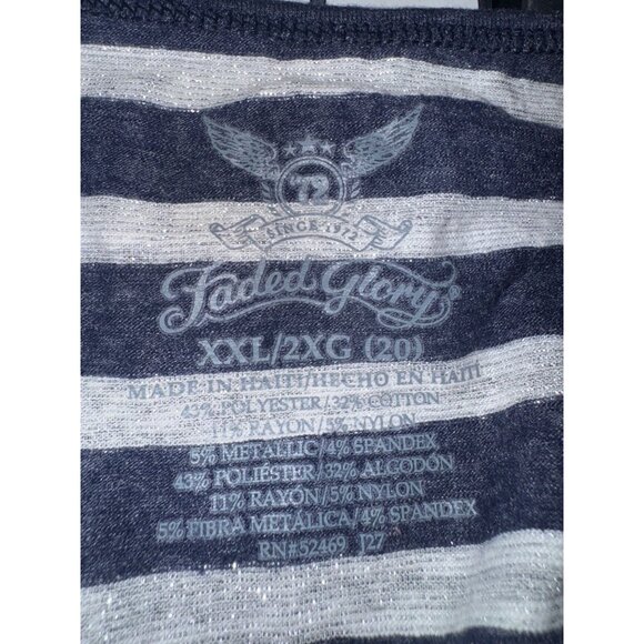 Faded Glory Womens Striped Long Sleeve V-Neck Top XXL/2X Metallic Navy & Silver - Picture 2 of 7